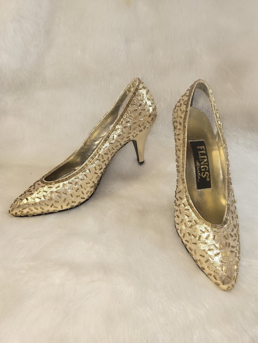 Flings After Six Women's Gold Lamé Beaded Pointed-Toe Women’s Pumps